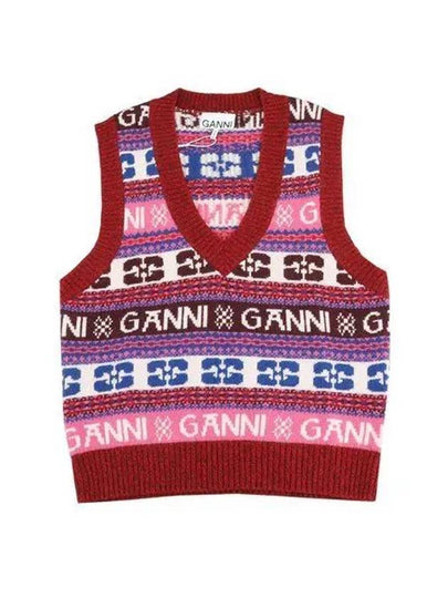 Logo Wool Mix Vest Red - GANNI - BALAAN 2