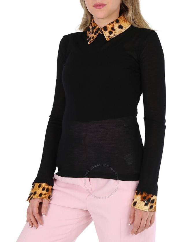 Burberry Long-Sleeve Spotted Monkey Print Trim Cashmere Top, Size X-Small - BURBERRY - BALAAN 3