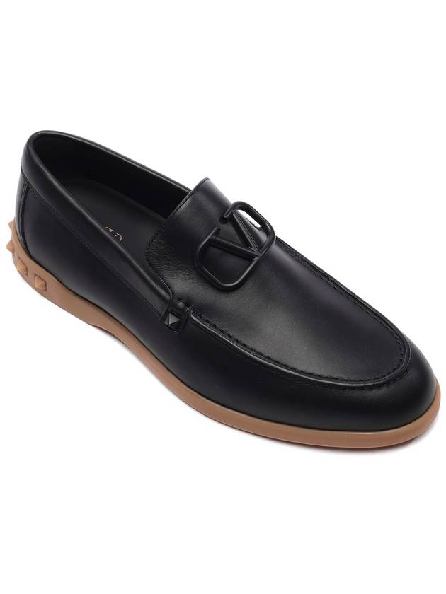 V Logo Leather Loafers Black - VALENTINO - BALAAN 4