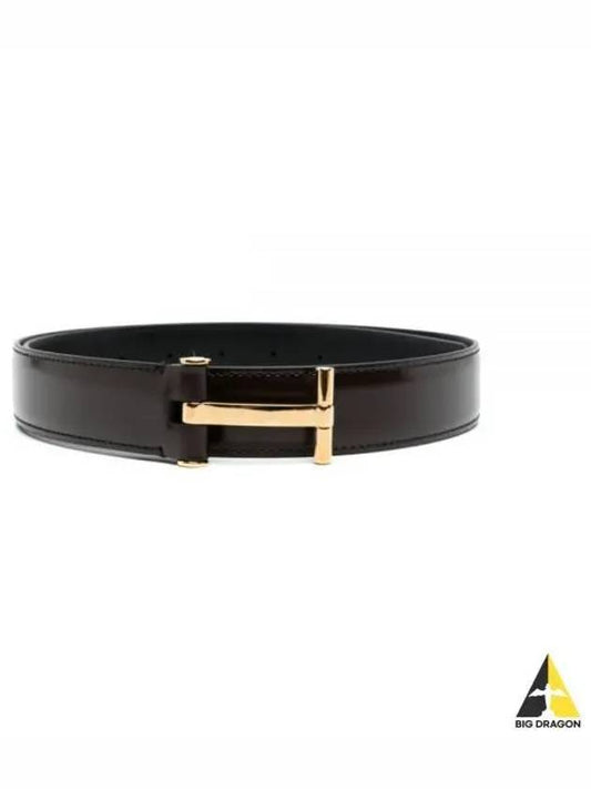 Logo Buckle Leather Belt Brown - TOM FORD - BALAAN 2