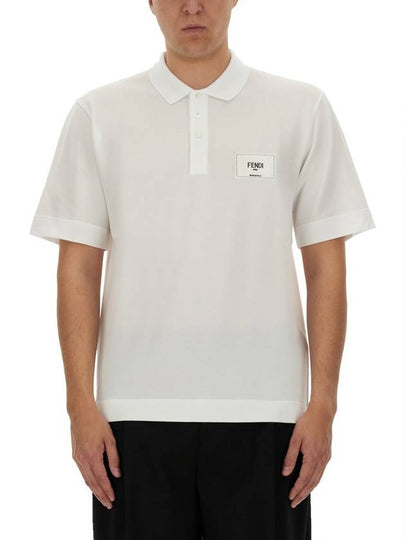 Men's Logo Patch Short Sleeve Polo Shirt White - FENDI - BALAAN 2