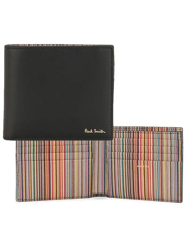 Men's Logo Signature Stripe Leather Half Wallet Black - PAUL SMITH - BALAAN 2