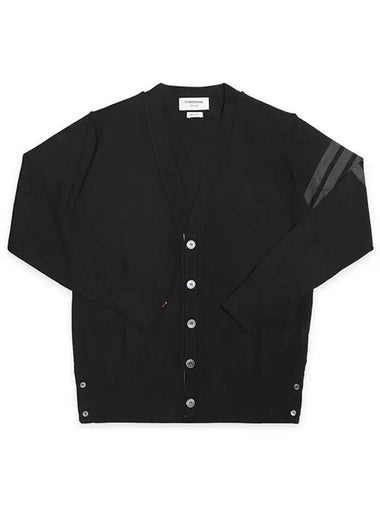 Men's Classic V-neck Merino Wool Cardigan Black - THOM BROWNE - BALAAN 3