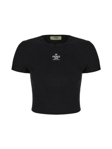 Logo Cotton Crop Short Sleeve T-Shirt Black - FENDI - BALAAN 1