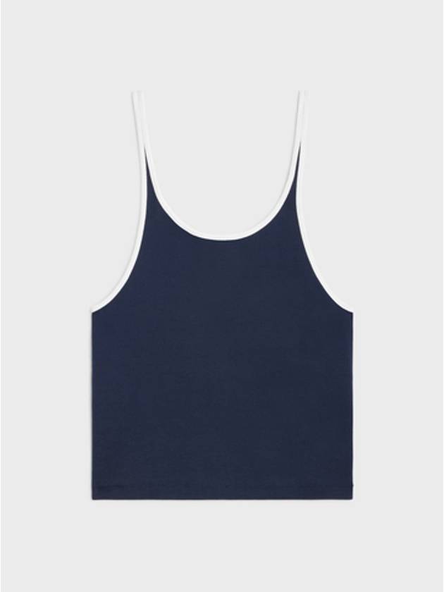 Satin Patch Cotton Jersey Sleeveless Navy - CELINE - BALAAN 3