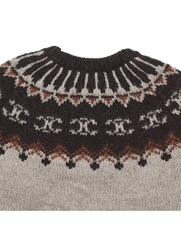 Triomphe Fair Isle Crew Neck Knit Top Grey Brown - CELINE - BALAAN 8