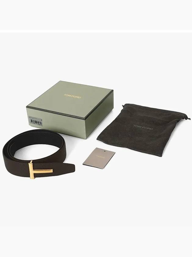 T Buckle Reversible Leather Belt Black Brown - TOM FORD - BALAAN 5