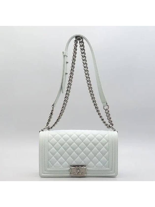 A67086 Sky blue color lambskin quilted silver boy medium chain flap shoulder bag - CHANEL - BALAAN 3