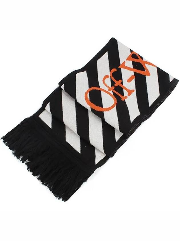 Logo Diag Stripe Wool Fringe Muffler Black - OFF WHITE - BALAAN.