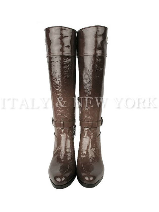 1W9644 XVI F0CDC11 Brown Gradient Enamel Leather Long Boots - PRADA - BALAAN 1