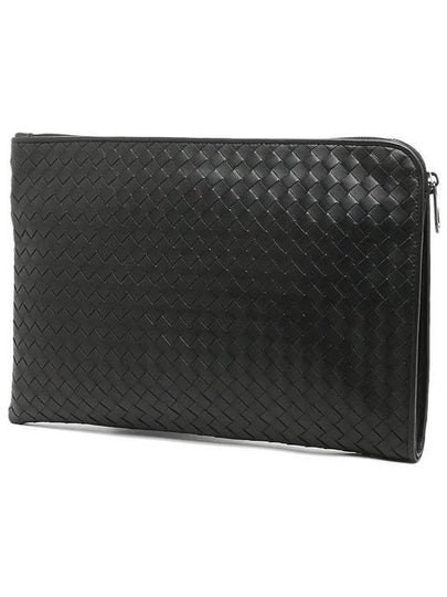 Intrecciato Weaving Zipper Clutch Bag Black - BOTTEGA VENETA - BALAAN 2