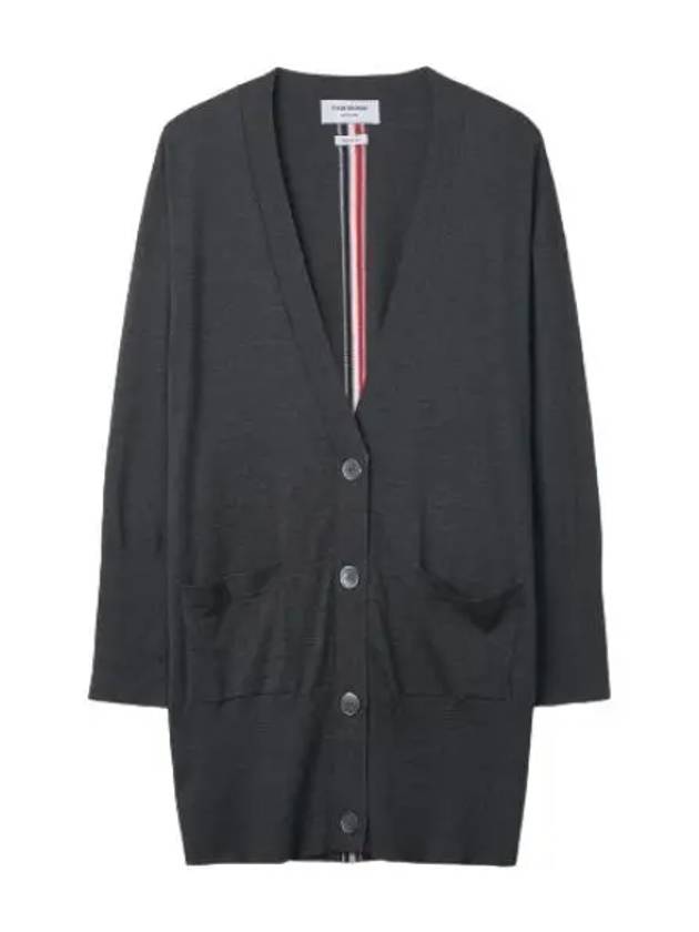 RWB striped long cardigan dark gray - THOM BROWNE - BALAAN 1