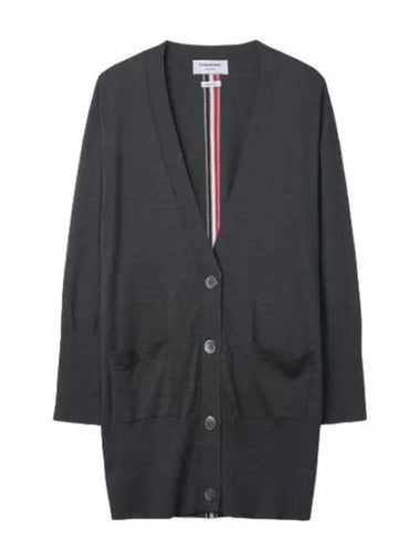 RWB striped long cardigan dark gray - THOM BROWNE - BALAAN 1