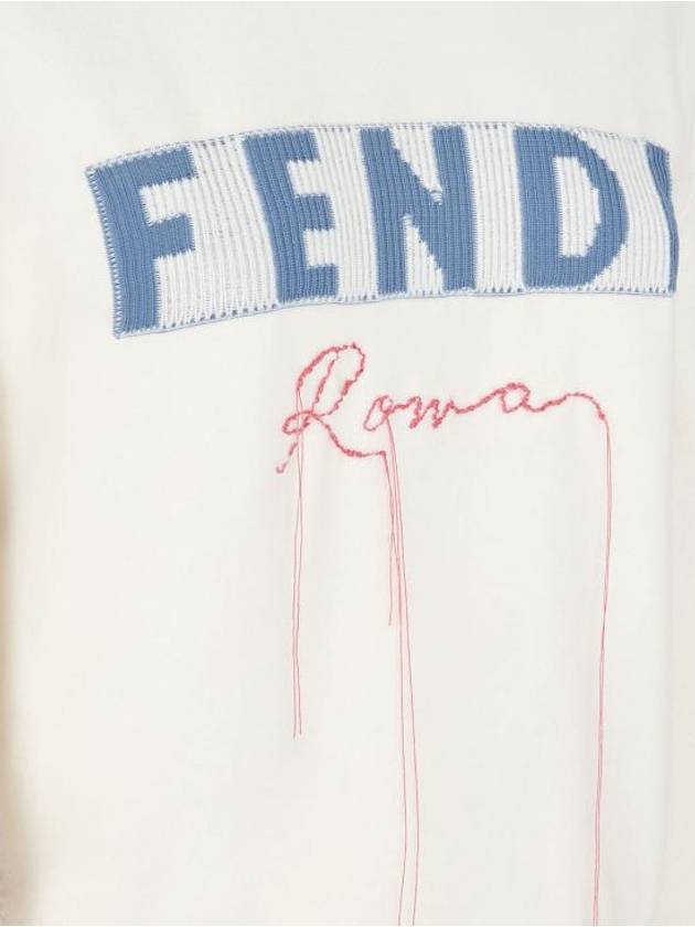 Logo Cashmere Blend Knit Top White - FENDI - BALAAN 5