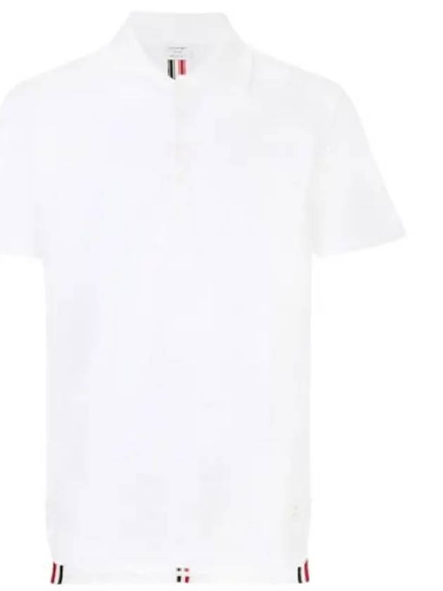 Men's Cotton Pique Center Bag Striped Short Sleeve Polo Shirt White - THOM BROWNE - BALAAN 2