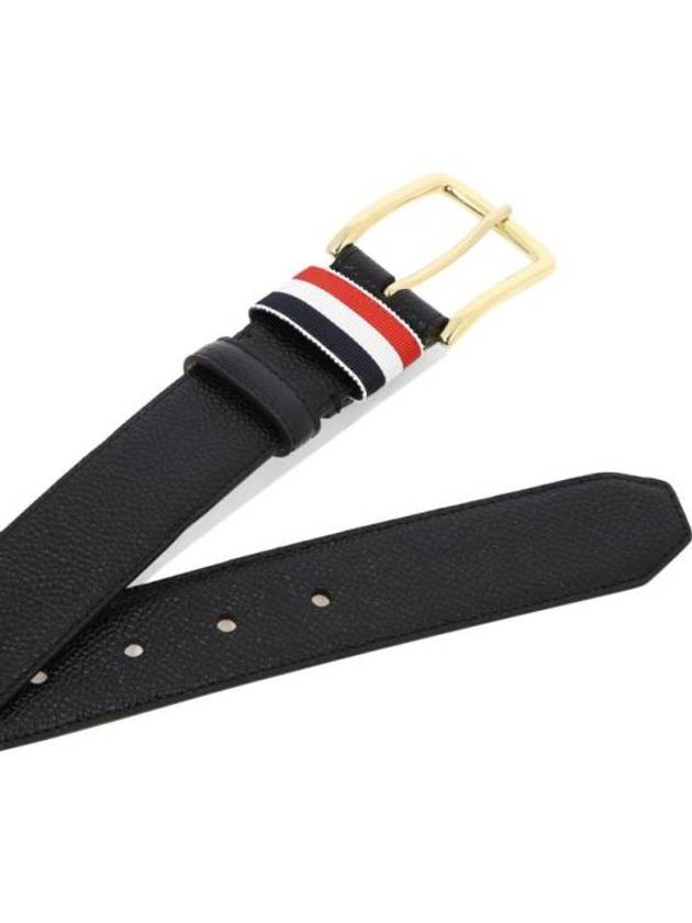 Men's Three Stripes Tab Pebbled Leather Belt Black - THOM BROWNE - BALAAN 3