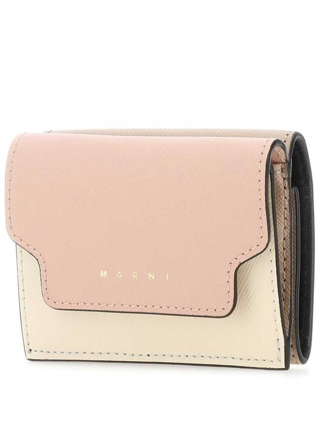 Saffiano Color Block Tri-Fold Half Wallet Pink - MARNI - BALAAN 3