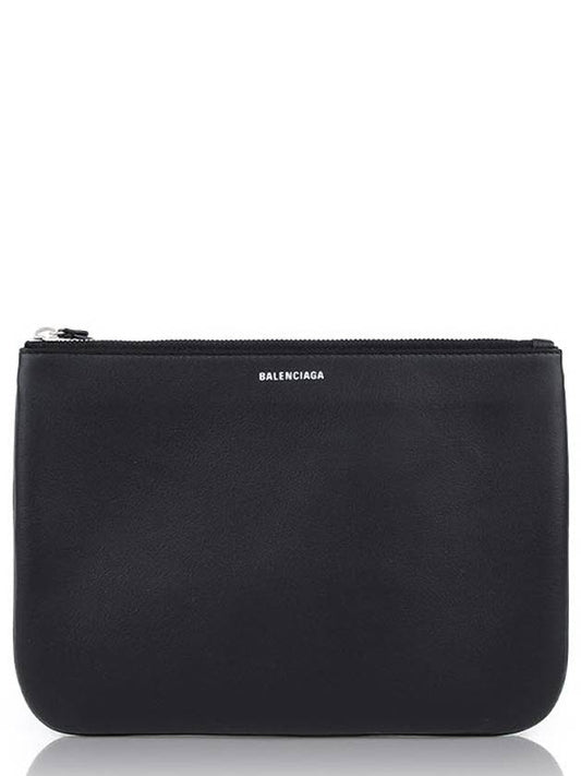 Logo Medium Leather Clutch Bag Black - BALENCIAGA - BALAAN 2