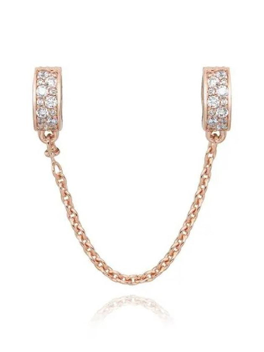 Clear Pave Safety Chain Clip Charm Rose Gold - PANDORA - BALAAN 2