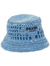 Embroidered Logo Raffia Bucket Hat Blue - PRADA - BALAAN 4