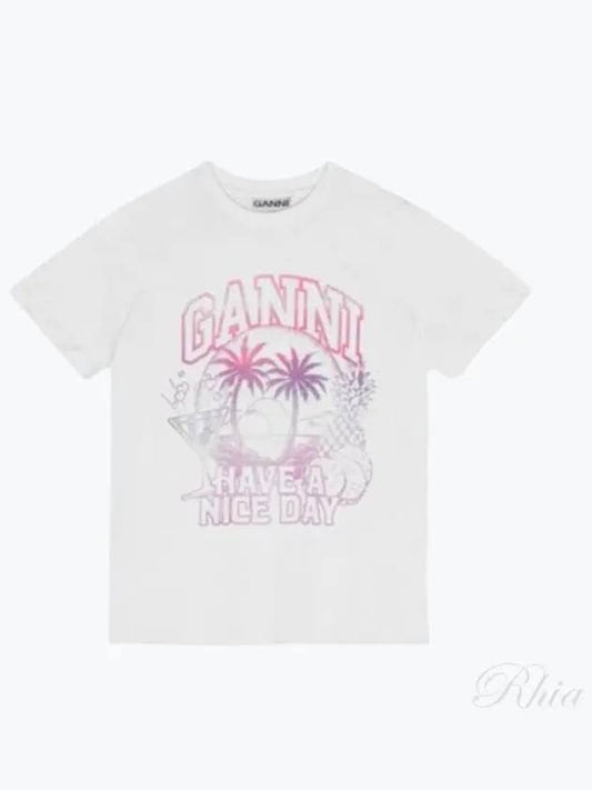 Logo Print Short Sleeve T-Shirt White - GANNI - BALAAN 2