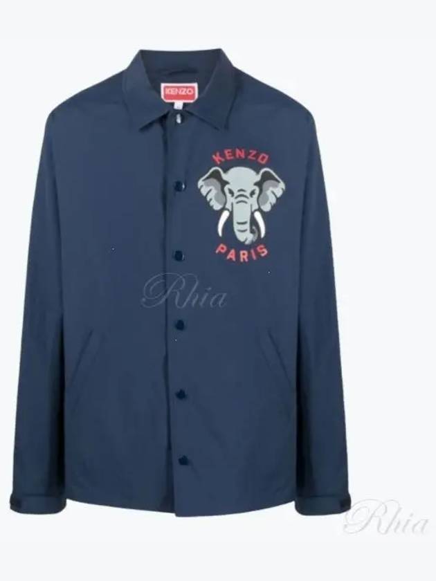 Elephant Print Coach Overshirt Jacket Navy - KENZO - BALAAN 2