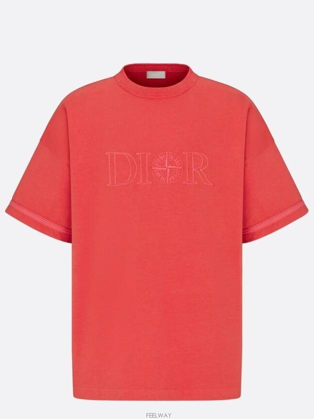 Oversized Fit Cotton Jersey Short Sleeve T-Shirt Red - DIOR - BALAAN 6