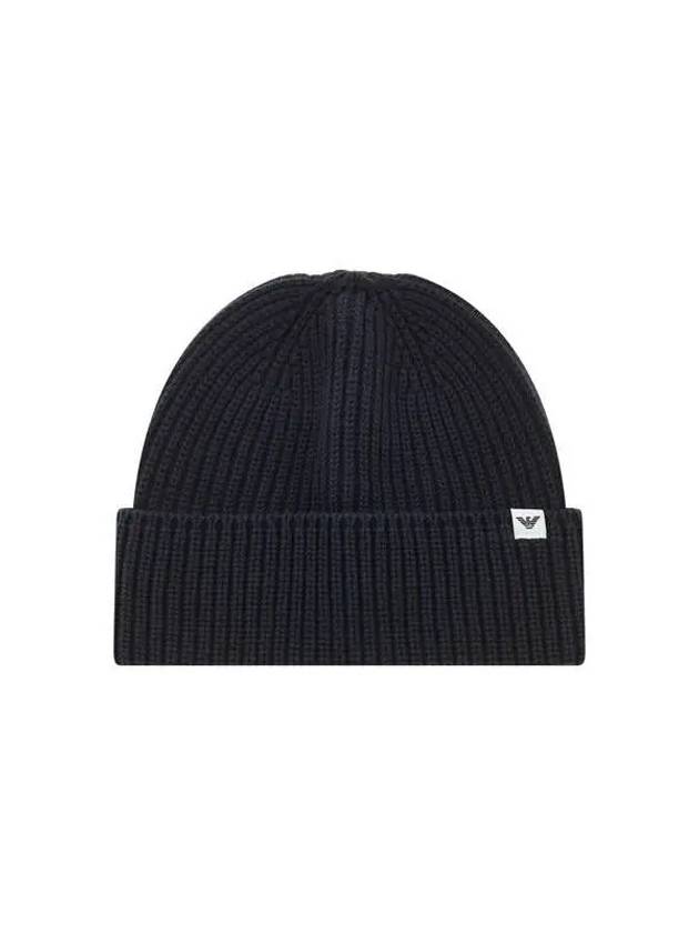 Men s Eagle Label Chunky Ribbed Beanie Blue - EMPORIO ARMANI - BALAAN 1