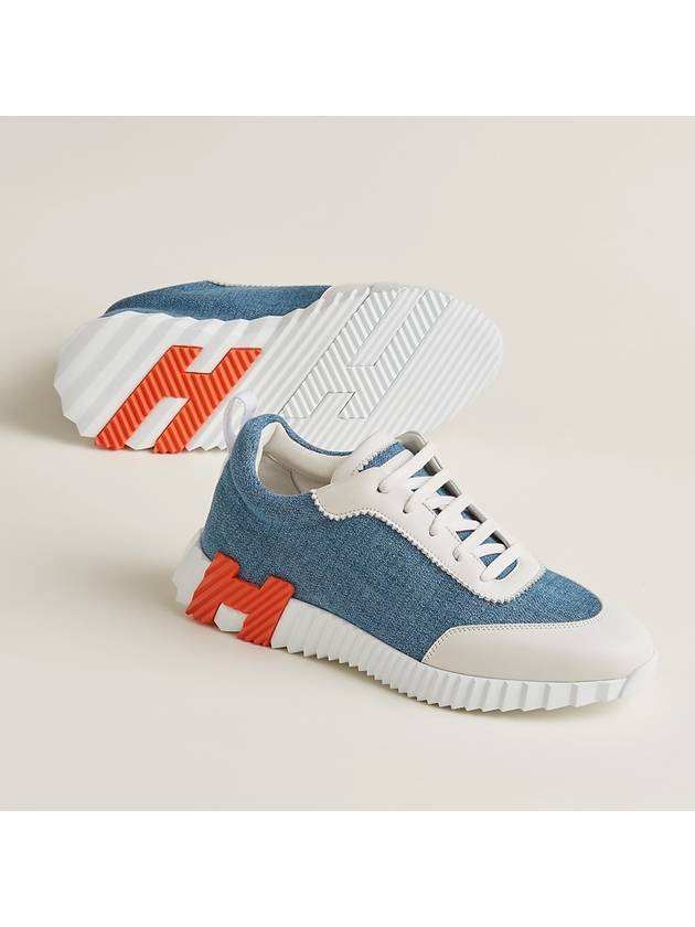 Bouncing Sneakers Chevron Denim Suede Goatskin & Bleu Clair Blanc - HERMES - BALAAN 10