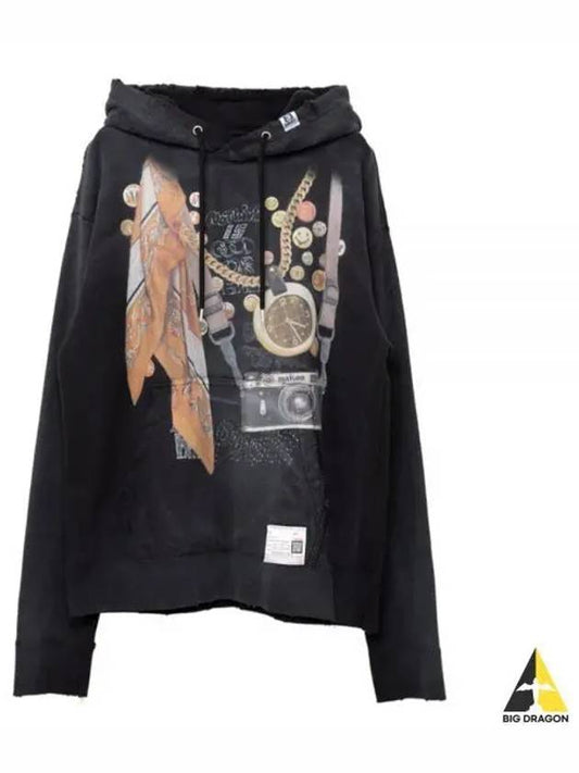 Graphic Printed Distressed Cotton Hoodie Black - MIHARA YASUHIRO - BALAAN 2