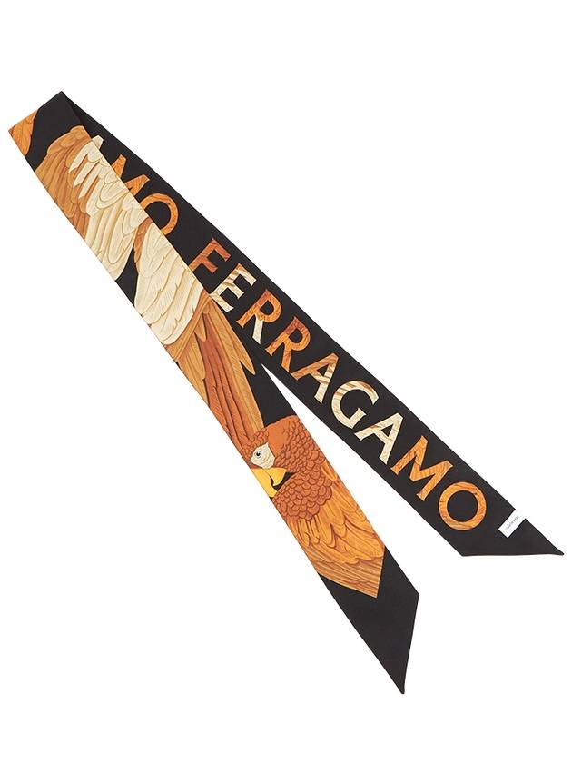 Parrot Print Slik Scarf Black Orange - SALVATORE FERRAGAMO - BALAAN 3