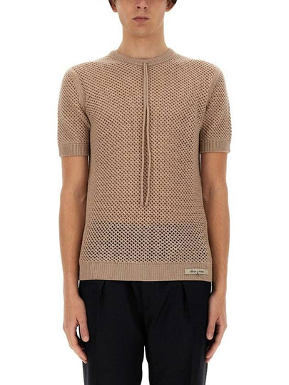 Mesh Ribbed Wool Knit Top Beige - FENDI - BALAAN 2