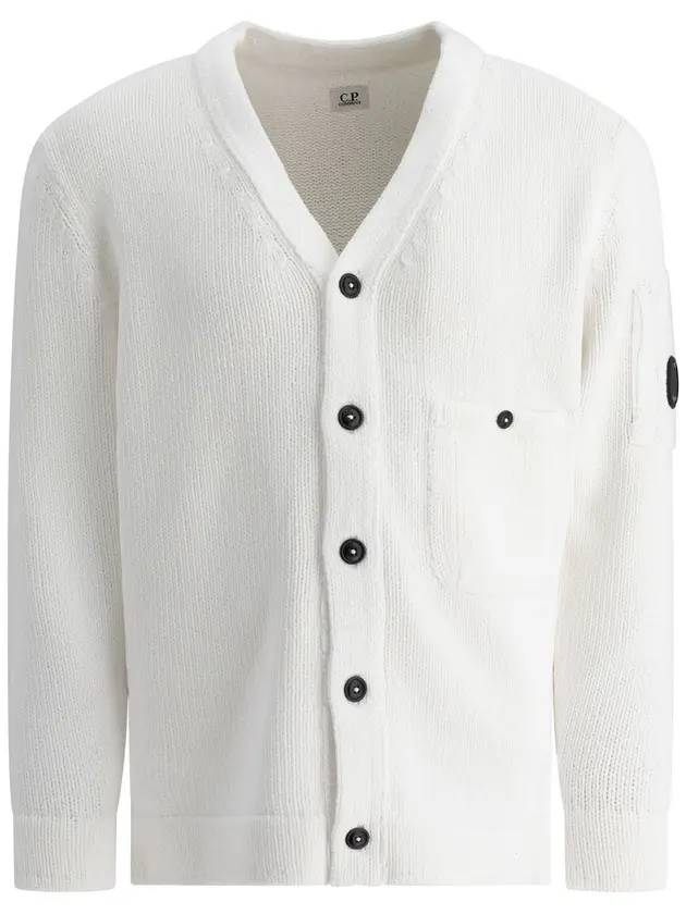 Cotton Chenille Buttoned Cardigan White - CP COMPANY - BALAAN 2