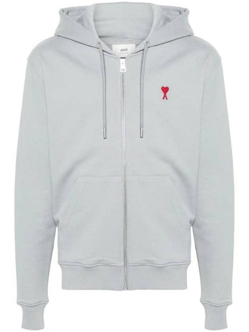 Red Small Heart Logo Cotton Hooded Zip-up Clay Blue - AMI - BALAAN 1