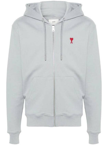 Red Small Heart Logo Cotton Hooded Zip-up Clay Blue - AMI - BALAAN 1