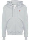 Red Small Heart Logo Cotton Hooded Zip-up Clay Blue - AMI - BALAAN 1