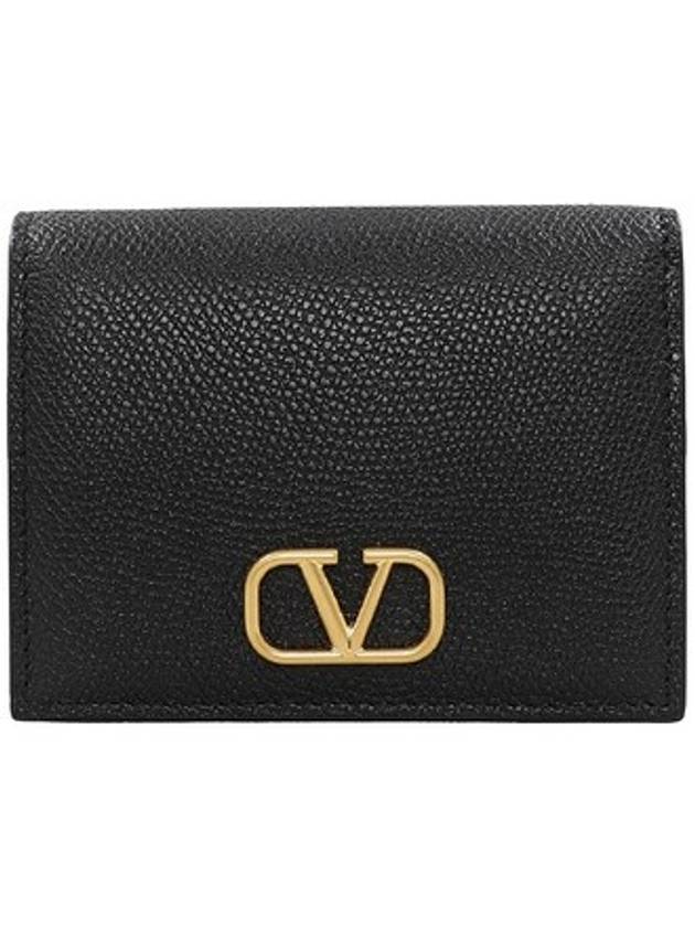 V Logo Compact Half Wallet Black - VALENTINO - BALAAN 1