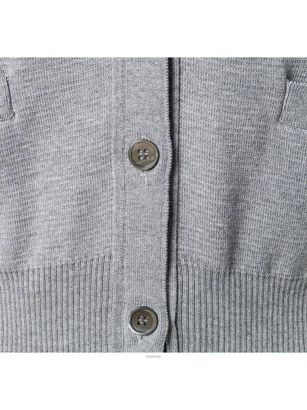 Milano Stitch 4 Bar Classic V Neck Fine Merino Wool Cardigan Grey - THOM BROWNE - BALAAN 6