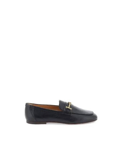 Women's Double T Logo Leather Loafers Black - TOD'S - BALAAN 2