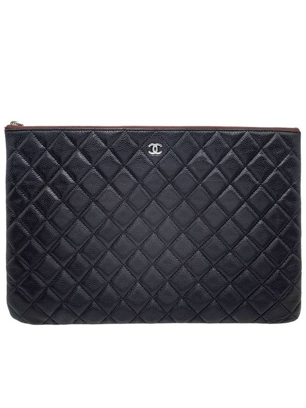 A82552 Caviar Skin Classic COCO Silver Logo Large Clutch - CHANEL - BALAAN 1