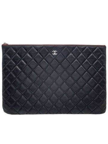 A82552 Caviar Skin Classic COCO Silver Logo Large Clutch - CHANEL - BALAAN 1