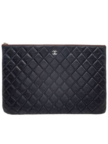 A82552 Caviar Skin Classic COCO Silver Logo Large Clutch - CHANEL - BALAAN 1