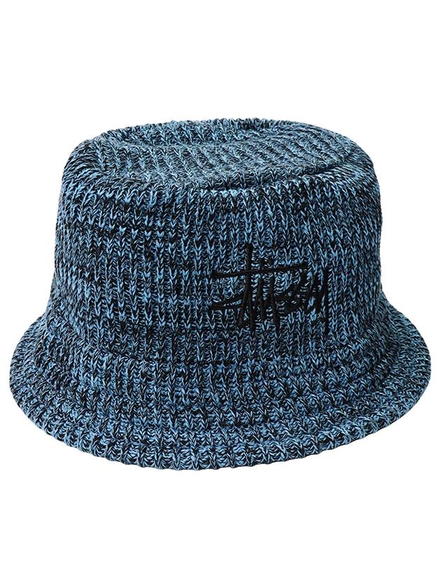 Embroidered Logo Marl Knit Bucket Hat Blue - STUSSY - BALAAN 4