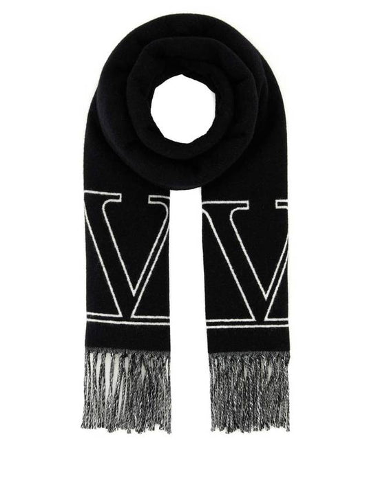 V Logo Wool Cashmere Muffler Black - VALENTINO - BALAAN 1