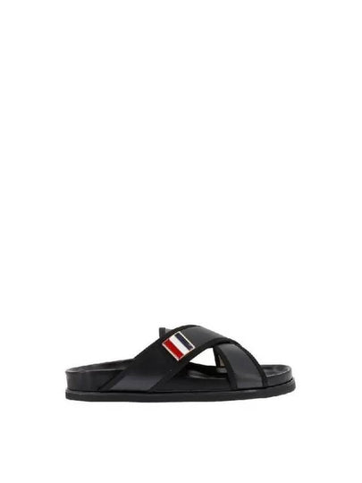 Vitello Calf Enamel Criss Cross Loafer Sandals Black - THOM BROWNE - BALAAN 2