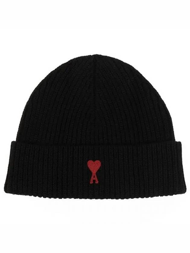 Heart Logo Wool Beanie Black - AMI - BALAAN 2