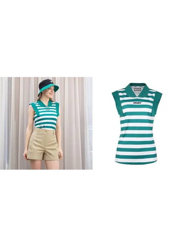 Golf Tennis Striped V-Neck T-Shirt Green - AVAVE - BALAAN 3