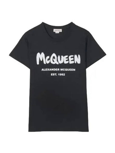 Graffiti Logo Short Sleeve T Shirt Black - ALEXANDER MCQUEEN - BALAAN 1