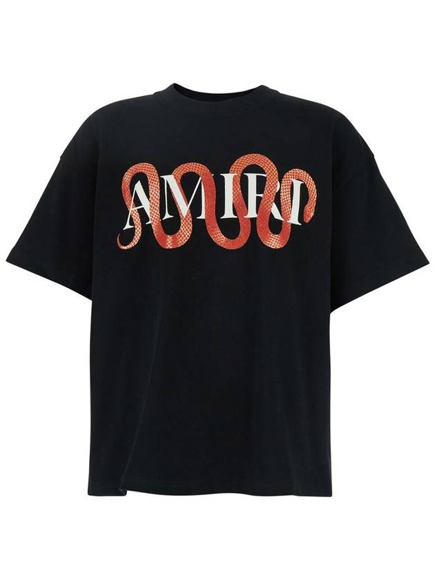 'Snake' Black Crewneck T-Shirt With Maxi Logo Print On The Front In Cotton Man - AMIRI - BALAAN 1