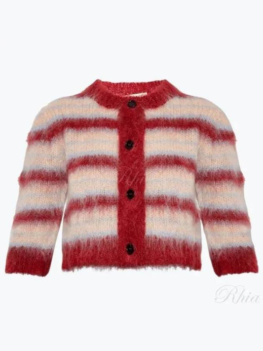 Stripe Crop Mohair Cardigan Red - MARNI - BALAAN 2